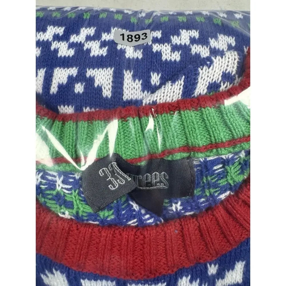33 Degrees Santa Riding T-Rex Ugly Christmas Sweater Mens XL Blue Holiday